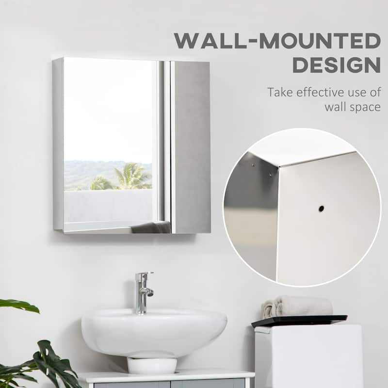 Silver Stainless Steel Bathroom Mirror Cabinet with Three Tier Shelves and Space Saving Design - 21.25" W x 5" D x 23.5" H