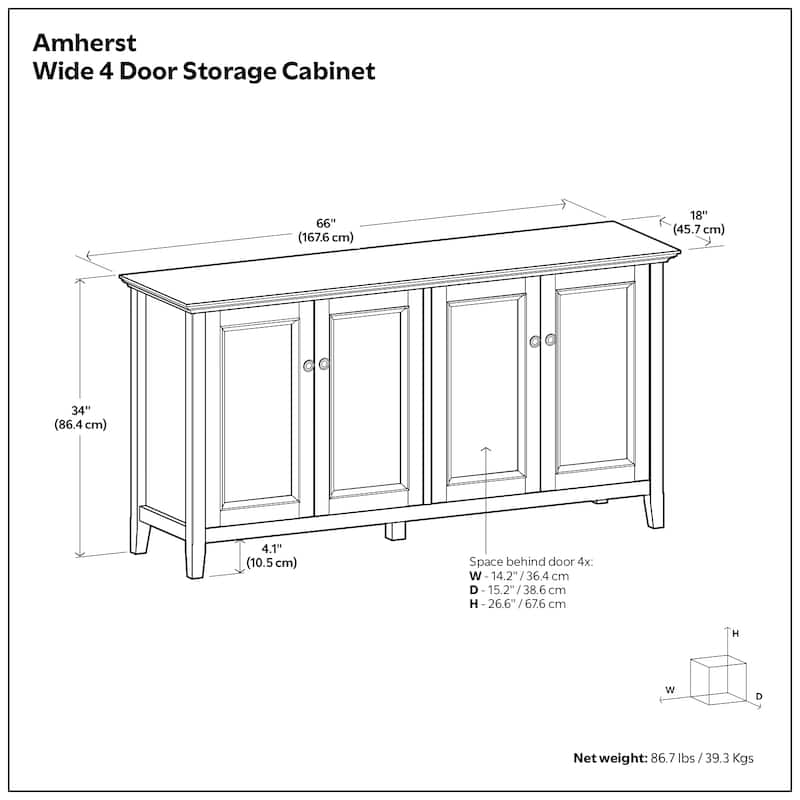 WYNDENHALL Halifax SOLID WOOD 66" Wide Transitional Wide 4Door Storage Cabinet - 18"d x 66" w x 34"h