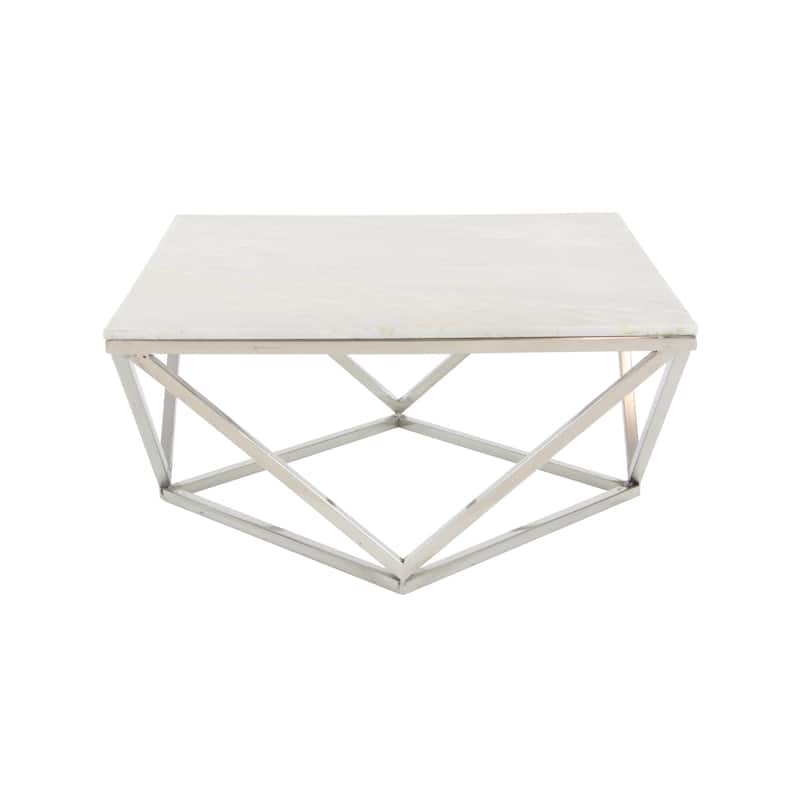 Stainless Steel Metal Coffee Table with Marble Top - White - Roche River Decor - White