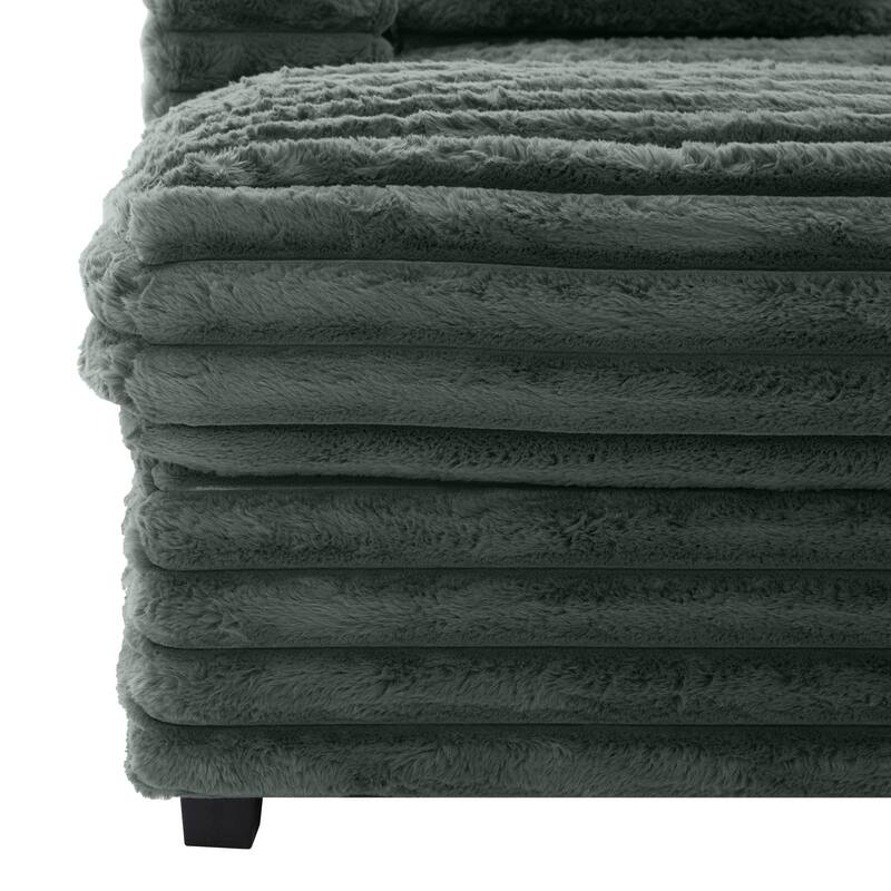 Oversized Double Chaise Lounge Sofa, Living Room 2 Seater Sofa Upholstered Sleeper Sofa Bed Daybed with USB Ports & Cup Holders