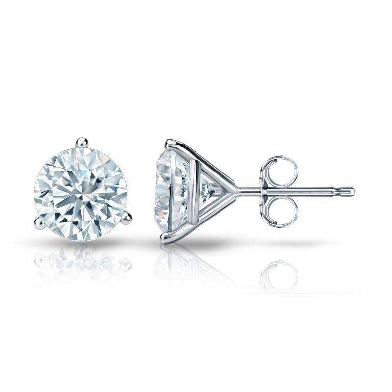 Auriya 1 1/2ctw 3 Prong Martini Set Round Diamond Stud Earrings 18kt Gold Certified