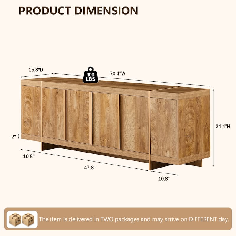 Modern 70" TV Stand, Entertainment Center, Handle-Free Hidden Design