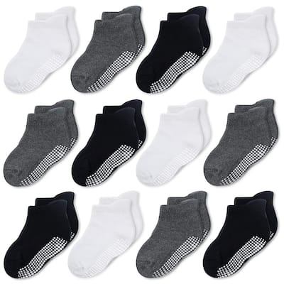 CozyWay Ankle Grip Socks Black/White/DarkGray - 12 pair, Unisex