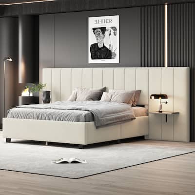 Modern Upholstered Platform Bed with Integrated Storage and Soft Headboard