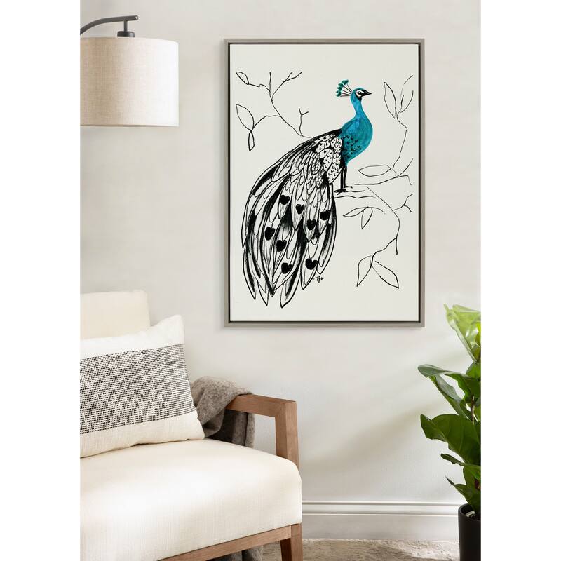 Kate and Laurel Sylvie 658 Peacock Framed Canvas by Teju Reval
