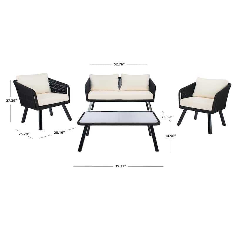 SAFAVIEH Outdoor Cajsa 4-Piece Rope Patio Set - 53W x 27D x 26H