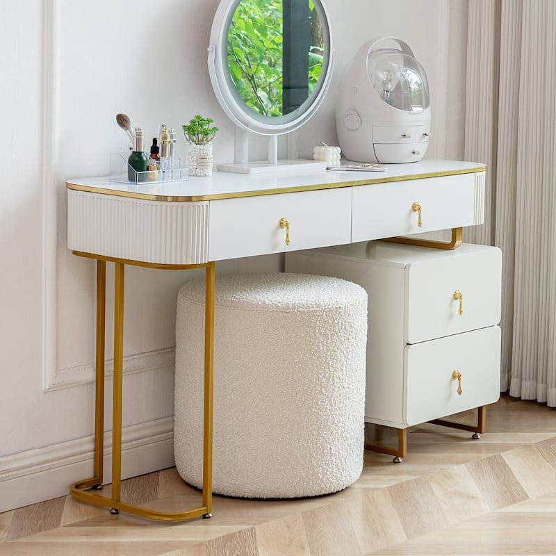 KINWELL Round Upholstered Pouf Ottoman Footrest