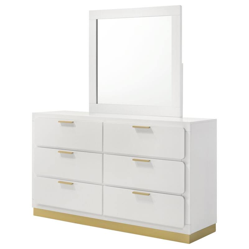 6-Drawer White Dresser and Mirror Set with Clean Contemporary Design, Spacious Storage, and Smooth Glide Drawers