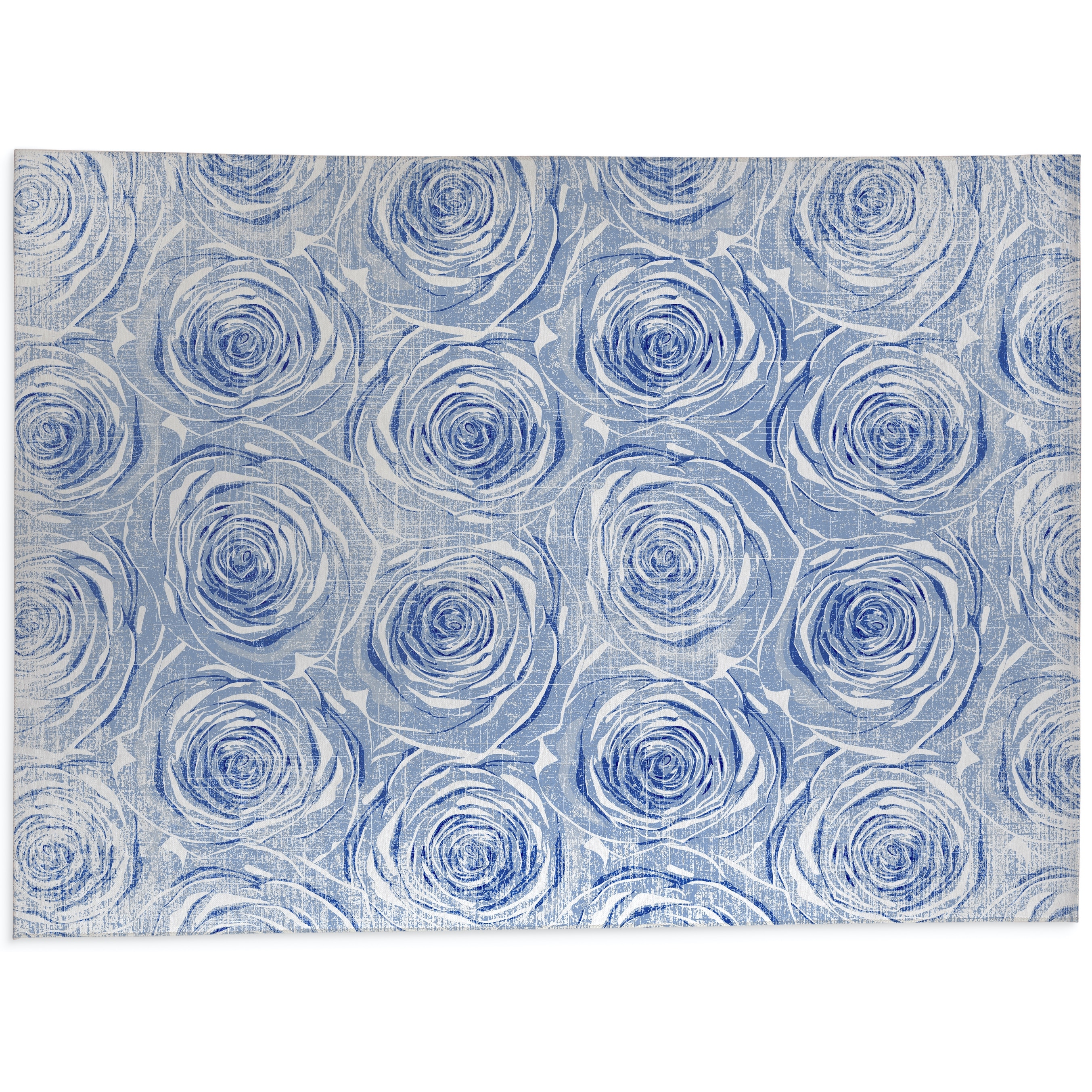 BED OF ROSES BLUE FLAT DESTRESSED Indoor Floor Mat By Kavka