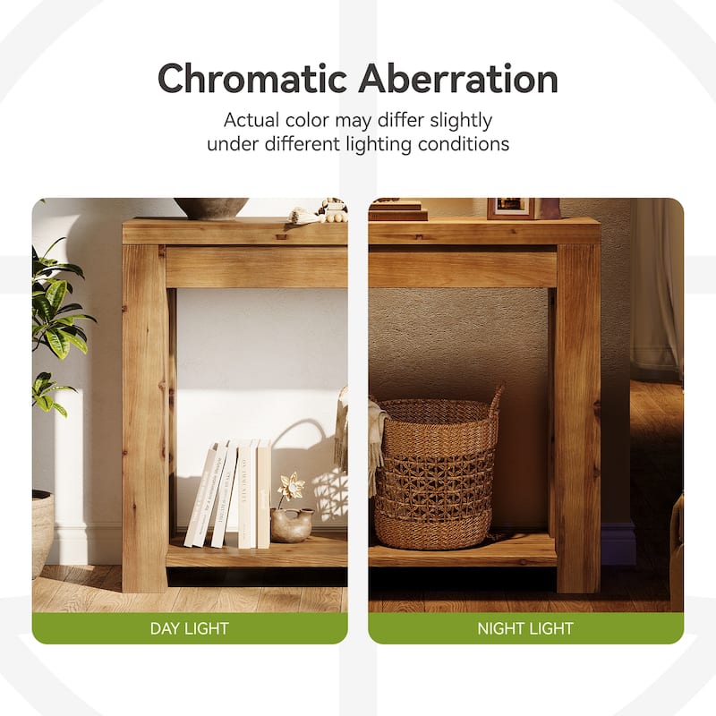 43.3" Solid Wood Console Table with 2-Tier Storage, Narrow Sofa Table