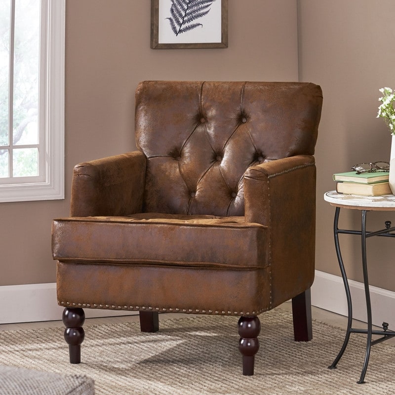 Contemporary Tufted Club Chair-Button-Tufted Diamond Stitch, Nailhead Trim&Birch Wood Legs