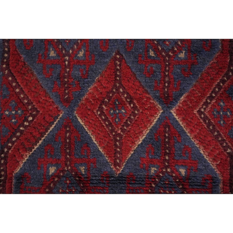 Hand Knotted Oriental 100% Wool Carpet Traditional Tribal Navy Blue & Blues Balouch Runner Rug - 7' 11'' X 1' 10''