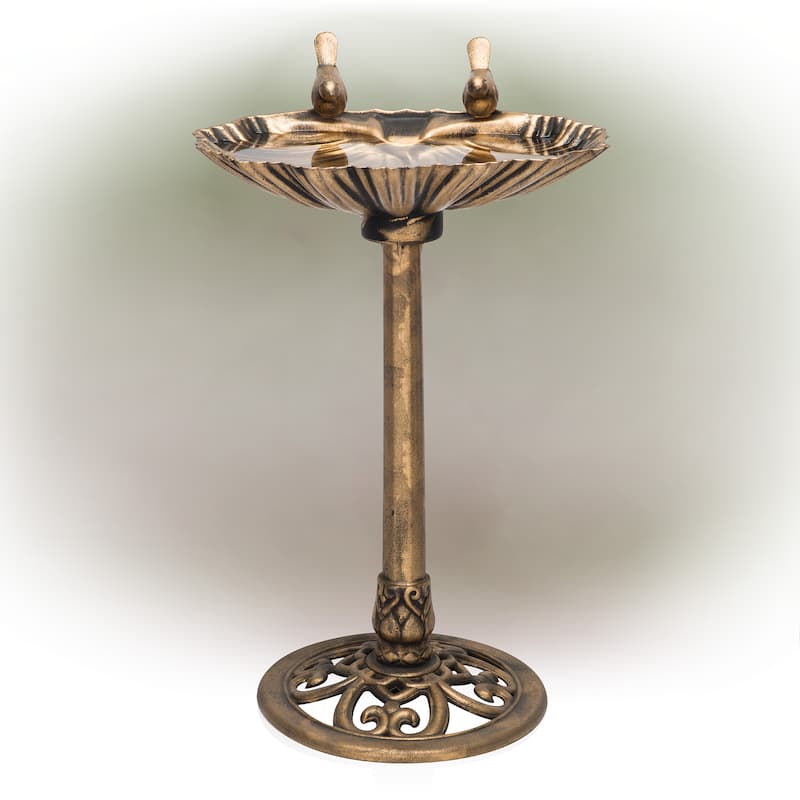 Alpine Corporation 31" Tall Outdoor Vintage Birdbath with Bird Figurines Yard Statue
