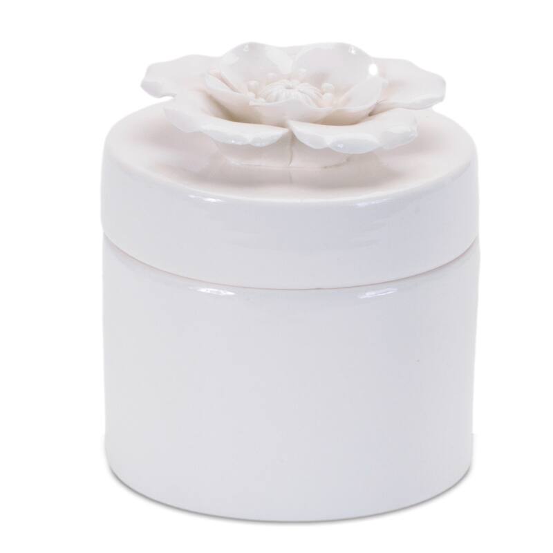 Cylindrical Decorative Boxes with Floral Lid - 4.5" - Set of 3