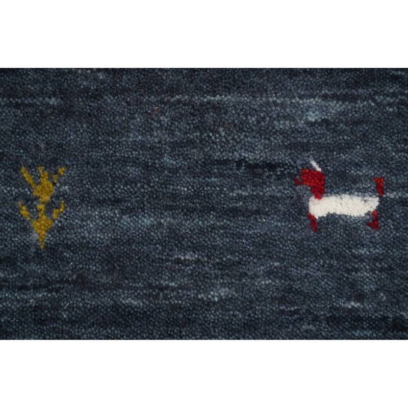 Hand Knotted Oriental 100% Wool Carpet Tribal Animal Pictorial Navy Blue & Blues Gabbeh Area Rug - 4' 11'' X 3' 2''