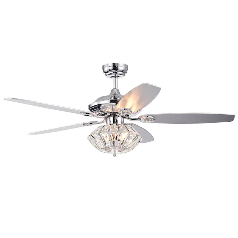 Makore Chrome 52-inch Lighted Ceiling Fan with Crystal Shade