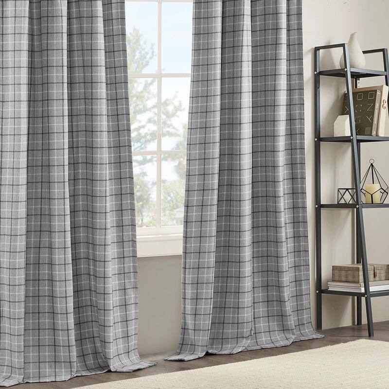 Plaid Rod Pocket and Back Tab Curtain Panel with Fleece Lining