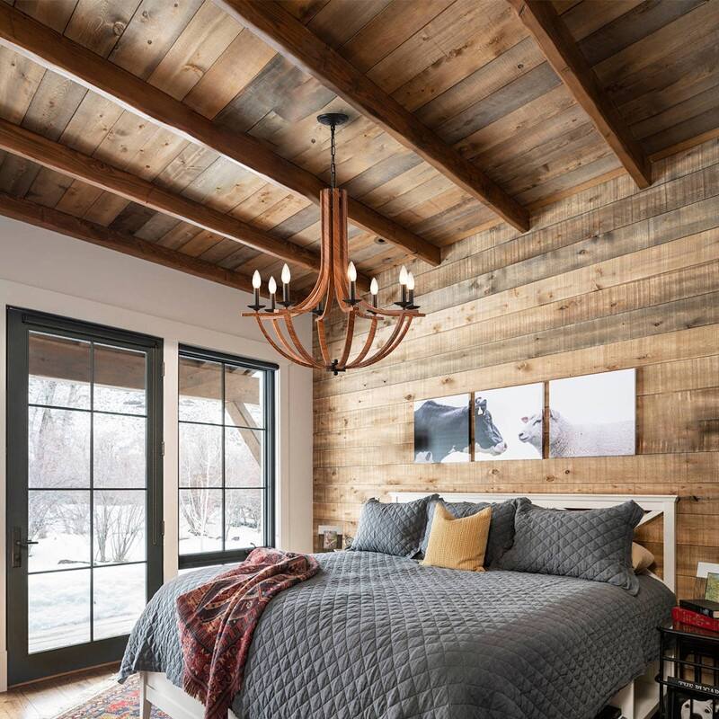 Rustic Candle Style Chandeliers Black and Faux Wood Chandelier