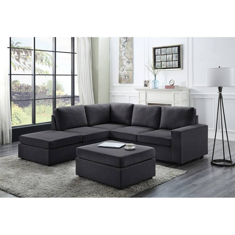 6 Seat Reversible Modular Sectional Sofa with Ottoman