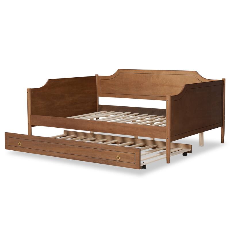 Alya Classic Traditional Farmhouse Full Daybed with Roll-Out Trundle Bed