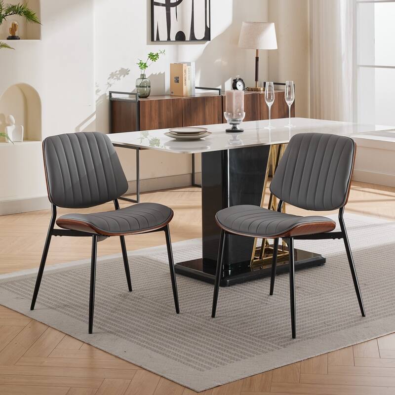 GDFStudio Mid Century Modern Armless Upholstered Dining Chairs with Metal Legs - Grey