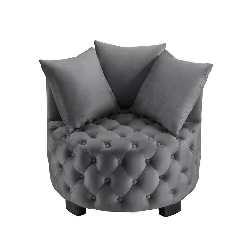 Velvet Tufted Accent Chair with Crescent Backrest and Solid Wood Frame