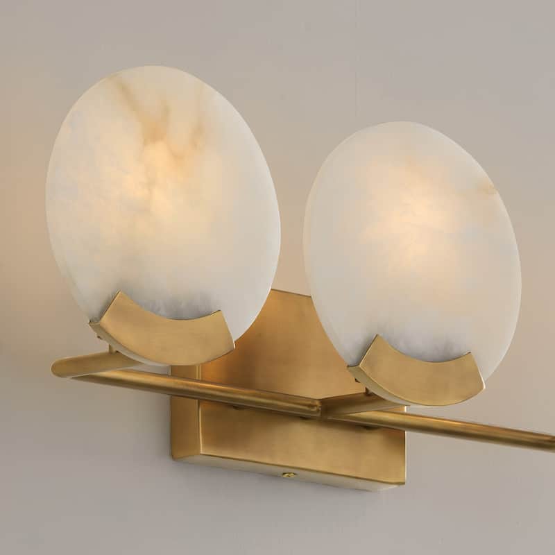 24" W x 7.5" H 3-Light Vanity in Aged Brass with Natural Alabaster Stone - 23.75"W x 8"H x 6"E
