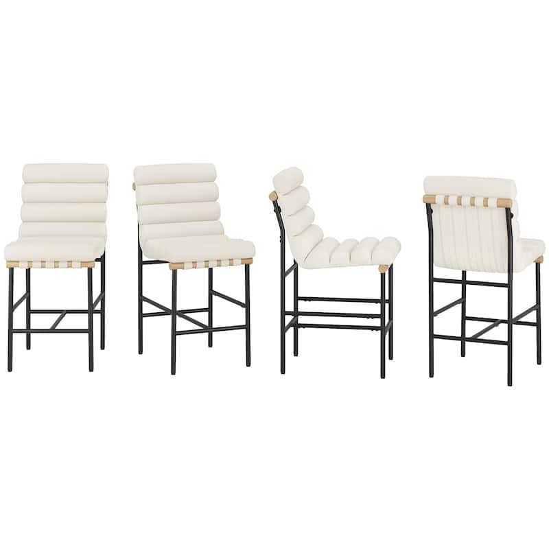 Set of 4 26.in Modern Upholstered Counter Height Bar Stool with Ribbed Backrest and Solid Wood & Metal Frame