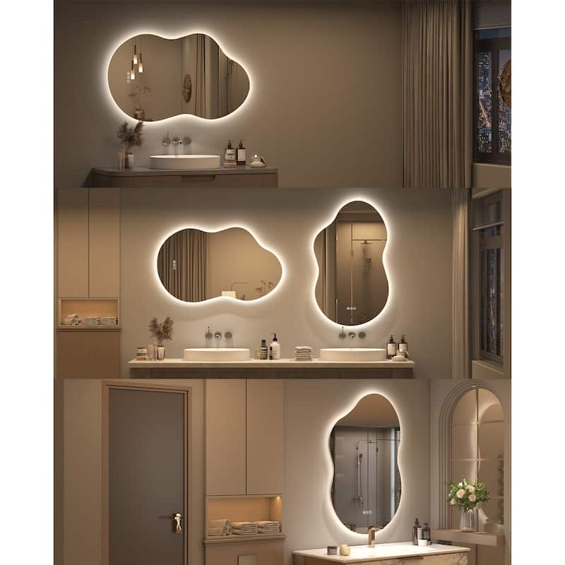 Irregular LED Anti-fog Tempered Glass Wall Bathroom Vanity Mirror, ETL Certified, 3-Year Warranty