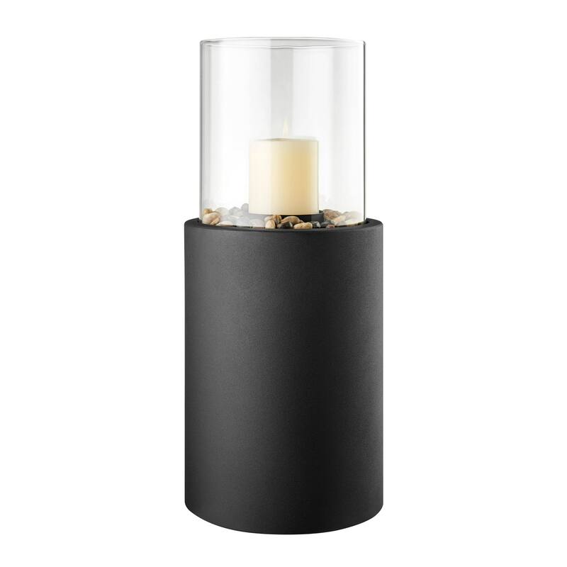 Large Hurricane Glass Pillar Candle Holders with Pebble Base - 19.25" - Black