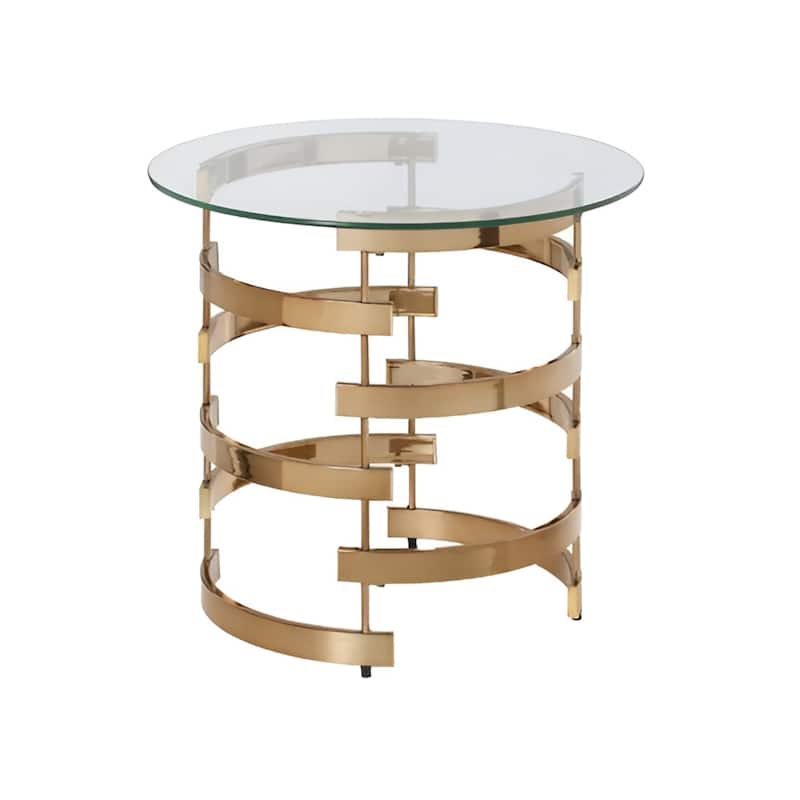 21" Contemporary Round End Table with Glass Top and Gold Iron Base for Living Room or Bedroom - 21.25" H x 23.25" W x 23.25" D