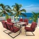 preview thumbnail 2 of 15, PHI VILLA Spring Motion 7-piece Patio Dining Set Red