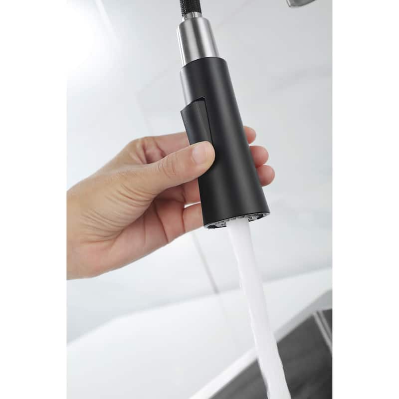 Single Handle Matte Black Kitchen Sink Faucet with Pull Down Sprayer Deck Mount Kitchen Faucets With Deck Plate