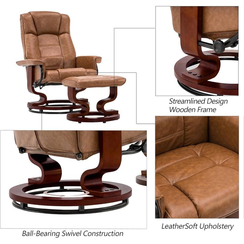 MCombo Set of 2 Swivel Recliner Chair with Wood Base and Ottoman