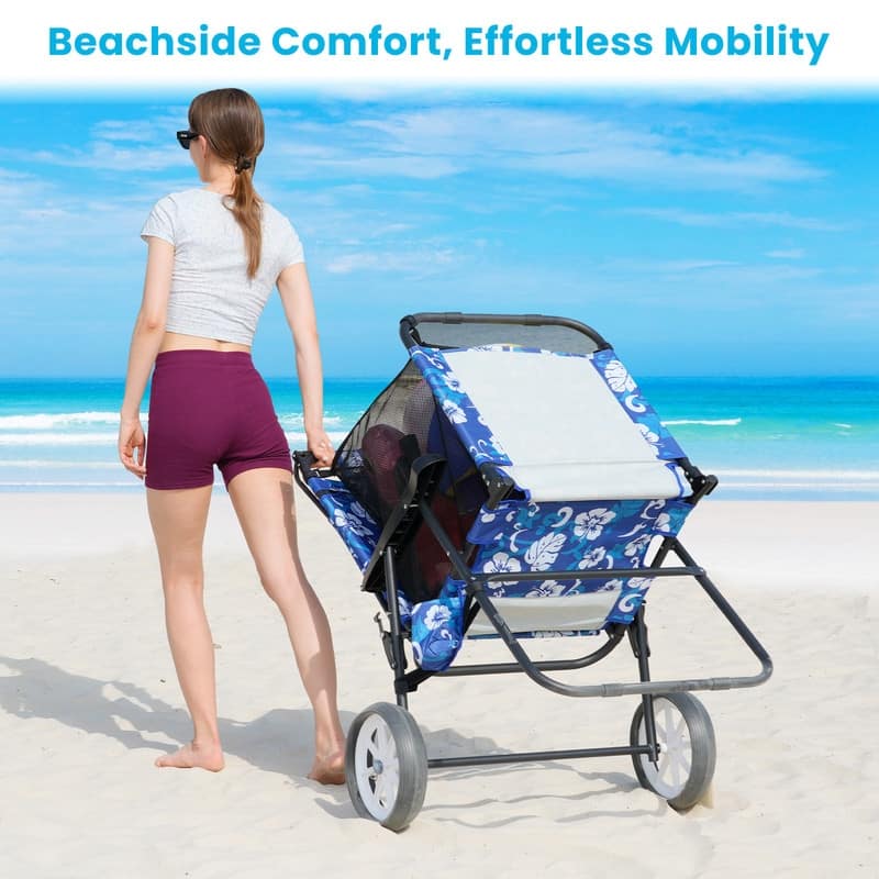Beach Lounge Chair with Wheels and Canopy, Perfect for Pool or Picnic