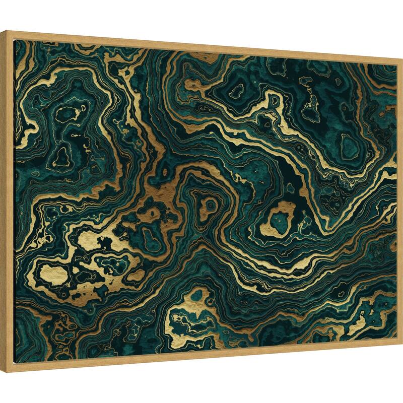 Teal and Yellow Marble Swirl II by Amini54 Framed Canvas Wall Art Print