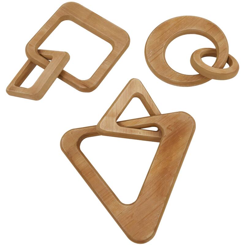 CosmoLiving by Cosmopolitan Geometric Wood Chain Sculpture (Set of 2, Set of 3) - Black, White, Brown