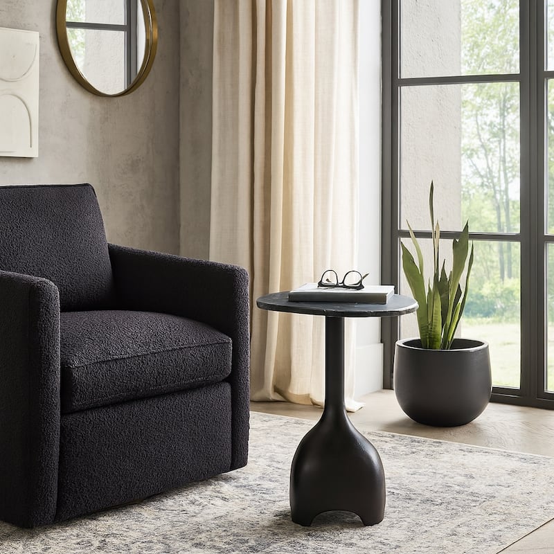 Curved Marble Top with Metal Base End Table - Black, 21 in. - Black - 21.0"