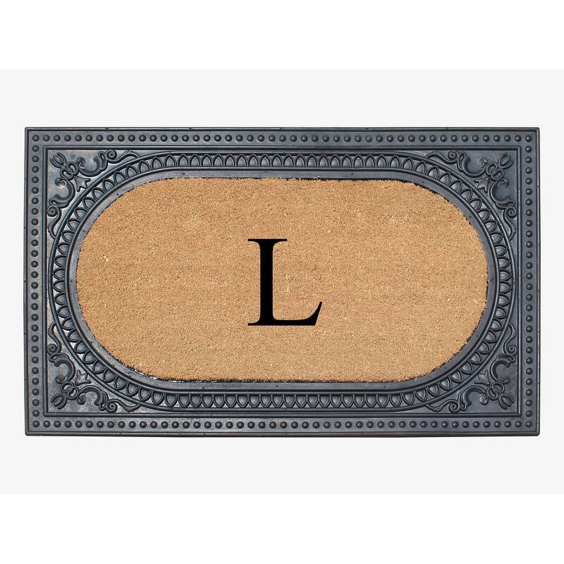A1HC First Impression Carson Rubber and Coir 24" X 39", Heavy Duty, Easy to Clean Outdoor Monogrammed Doormat - Black - Monogrammed L