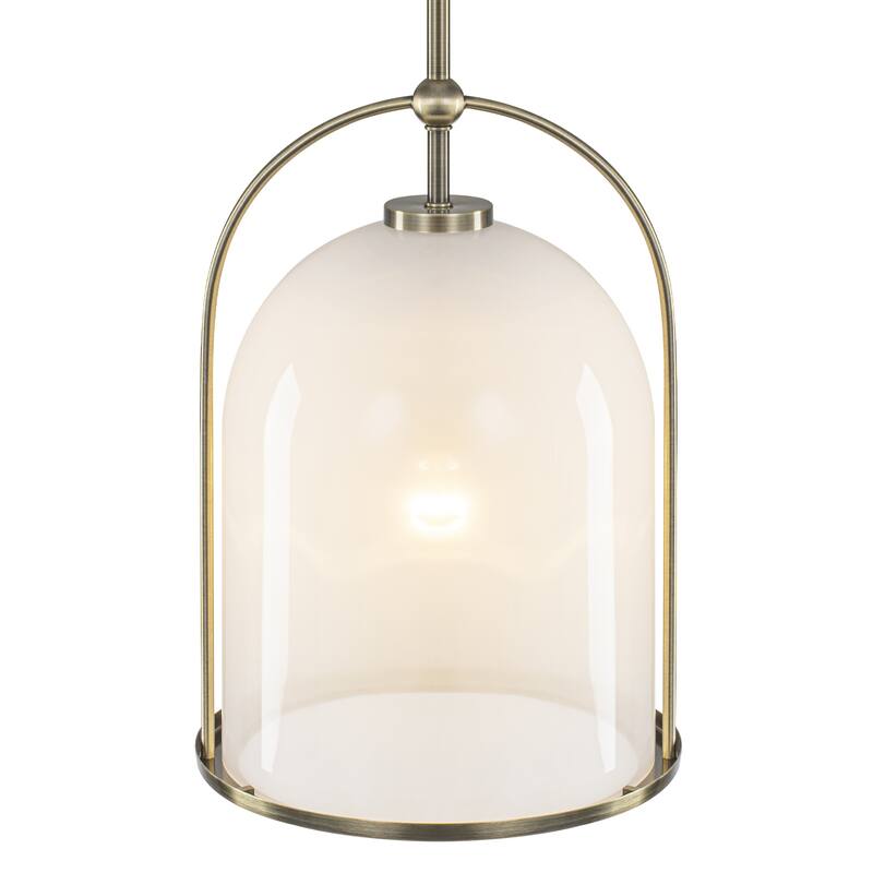 Brushed Gold Bucket Pendant Light with White Glass Dome Bedroom Foyer - Dia.11.02-in
