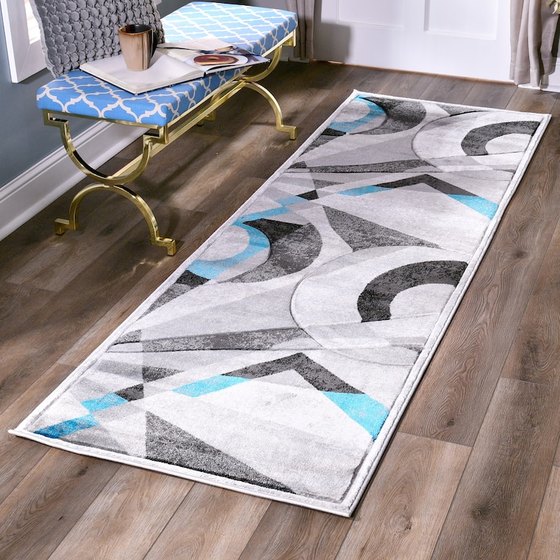 Orelsi Collection Abstract Area Rug with Hand Carved Accents - 2'8'' X 11'10'' - Grey/Blue