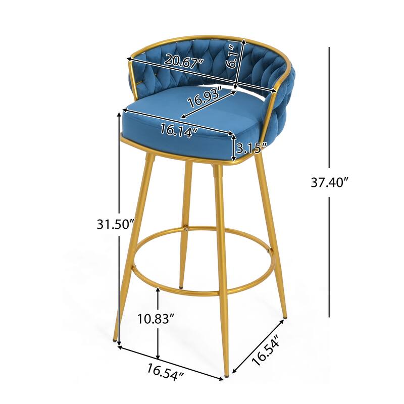 Roomfitters 31.5" Swivel Counter Height Bar Stools Set of 2, Low Back Upholstered Kitchen Chairs with Gold Metal Legs, Blue