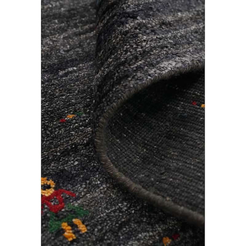 Hand Knotted Oriental Viscose Silk Carpet Tribal Animal Pictorial Greys & Charcoal Gabbeh Runner Rug - 11' 9'' X 4' 0''