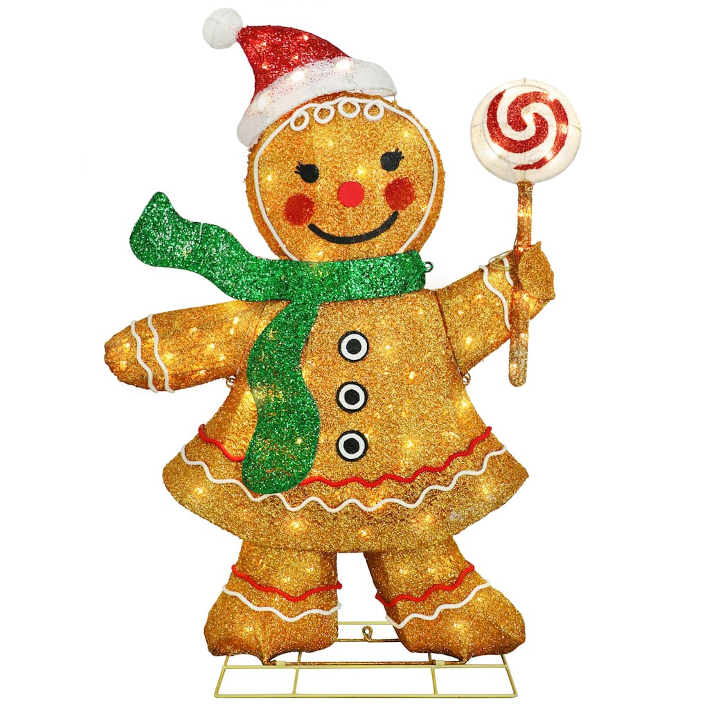 Puleo International 47" Pre-Lit Outdoor Gingerbread Woman Christmas Holiday Decor with 132 Warm White Twinkling LED Lights
