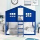 preview thumbnail 2 of 16, Modern & Rustic Style Twin Over Twin Size Solid Wood Frame House Bunk Bed With Ladder and Roof, No Spring Box Needed