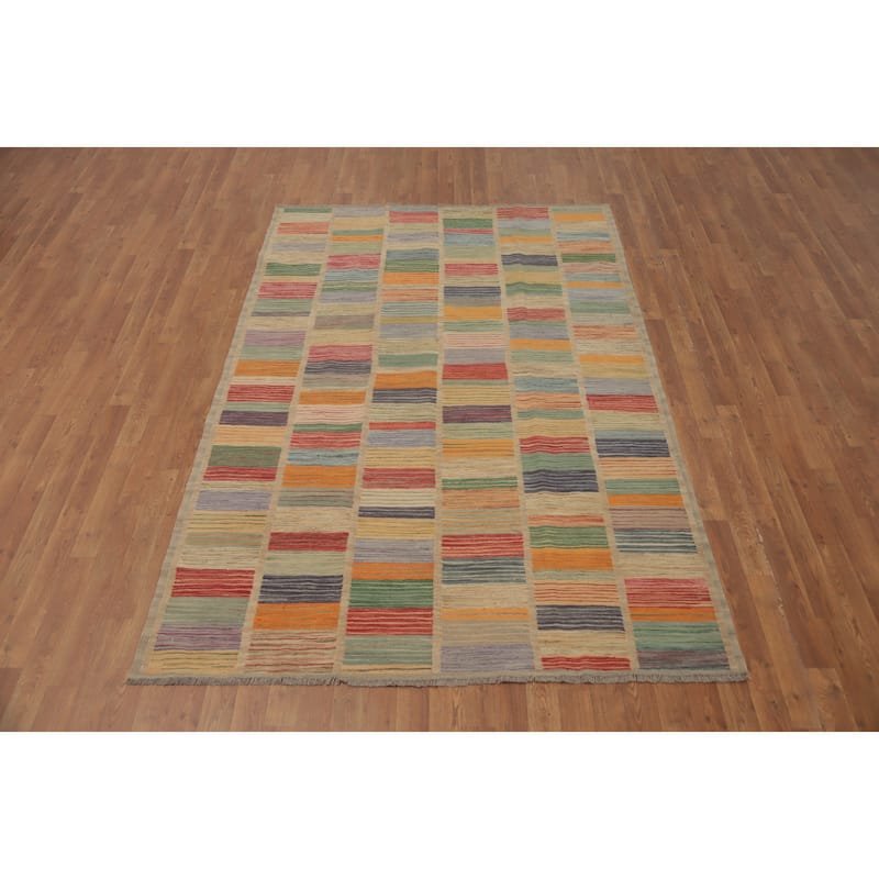 Hand Woven Oriental 100% Wool Carpet Southwestern Modern Multi-Colored Kilim Area Rug - 7' 10'' X 5' 4''