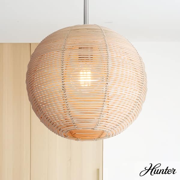 slide 2 of 9, Hunter Berkeley Boho Rattan Pendant - Kitchen, Bedroom, Living Room, Dining Room, Entry - Transitional, Coastal 13 inch Medium