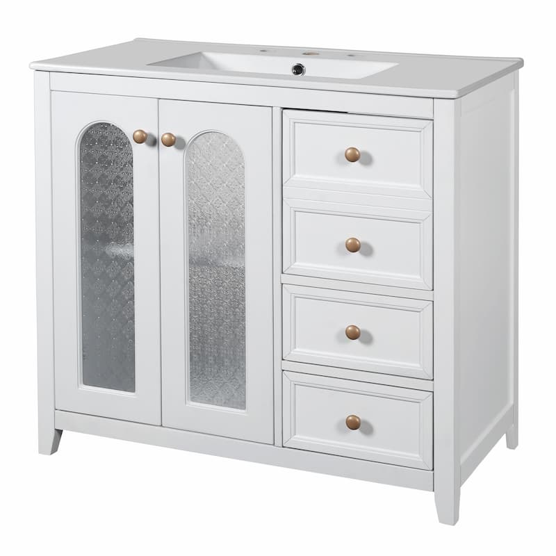 36-inch bathroom vanity with two soft-close doors, adjustable shelves and three drawers