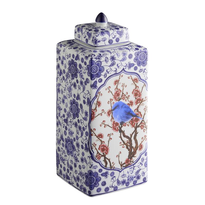 Blue & White Accent Decorative Ginger Jar Ceramic Vase