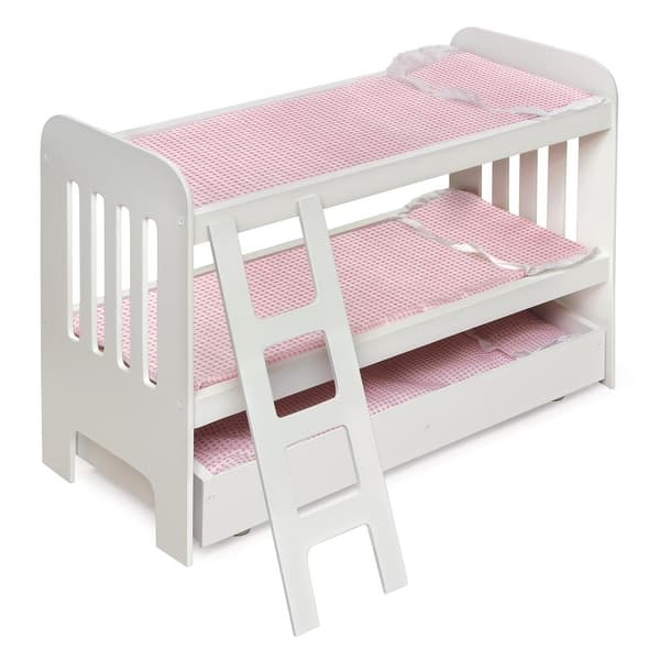 slide 2 of 11, Badger Basket Trundle Doll Bunk Bed with Ladder and Free Personalization Kit - White/Pink - 23.25" x 11.75" x 18"